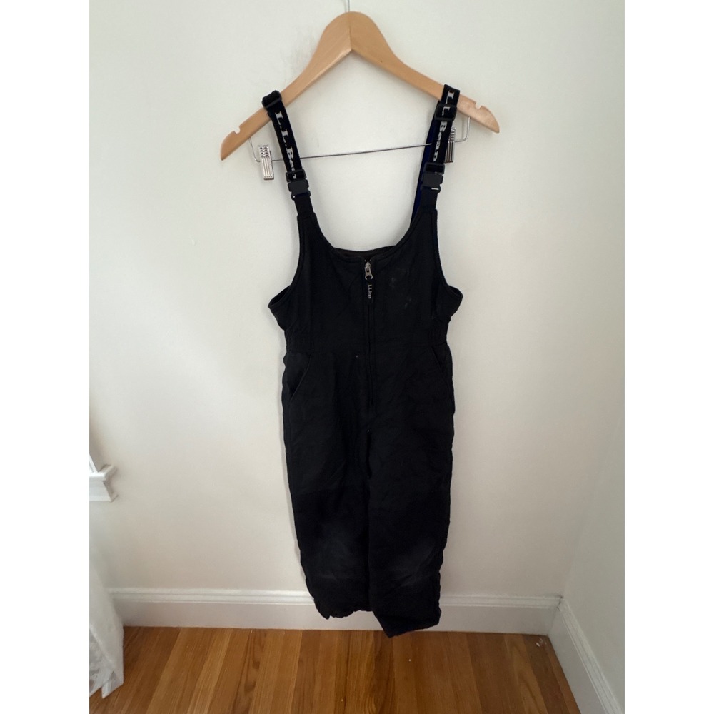 LL Bean Kids 10 Black Insulated Snow Bib Overalls Logo Straps Winter Ski Pants